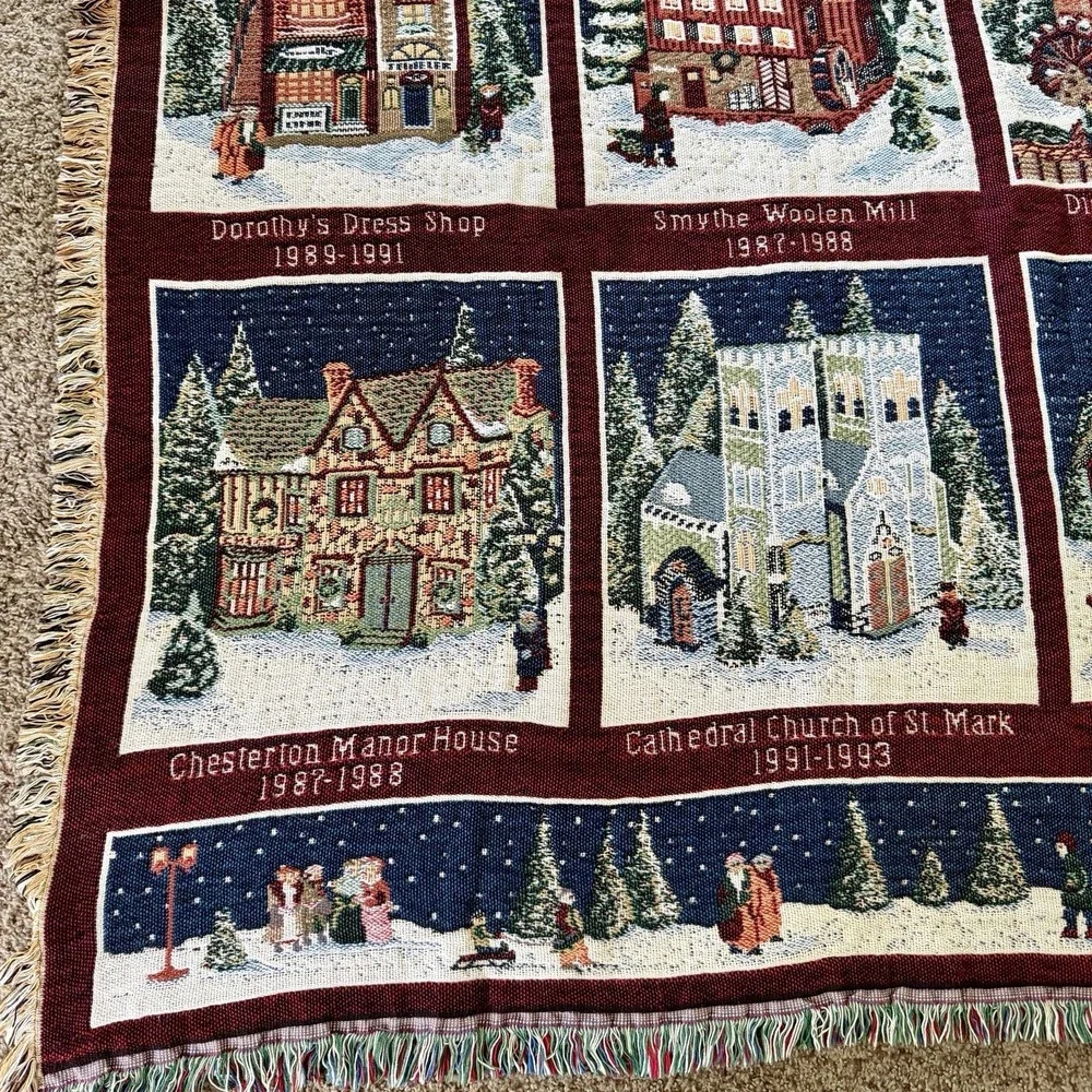 Vintage Heritage Village Collection Christmas Holiday Village Woven Throw Afghan